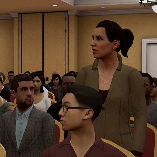 Learner practicing in a realistic Ovation speaking environment