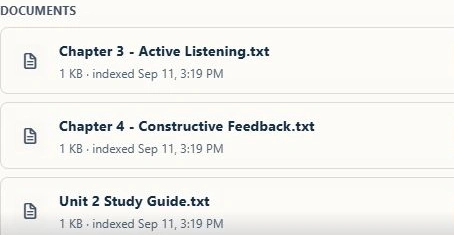 Knowledge Pack document list with three fictional course references