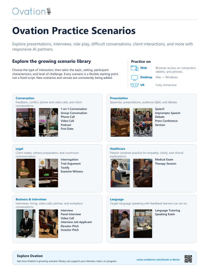 Cover of the Ovation Practice Scenarios guide