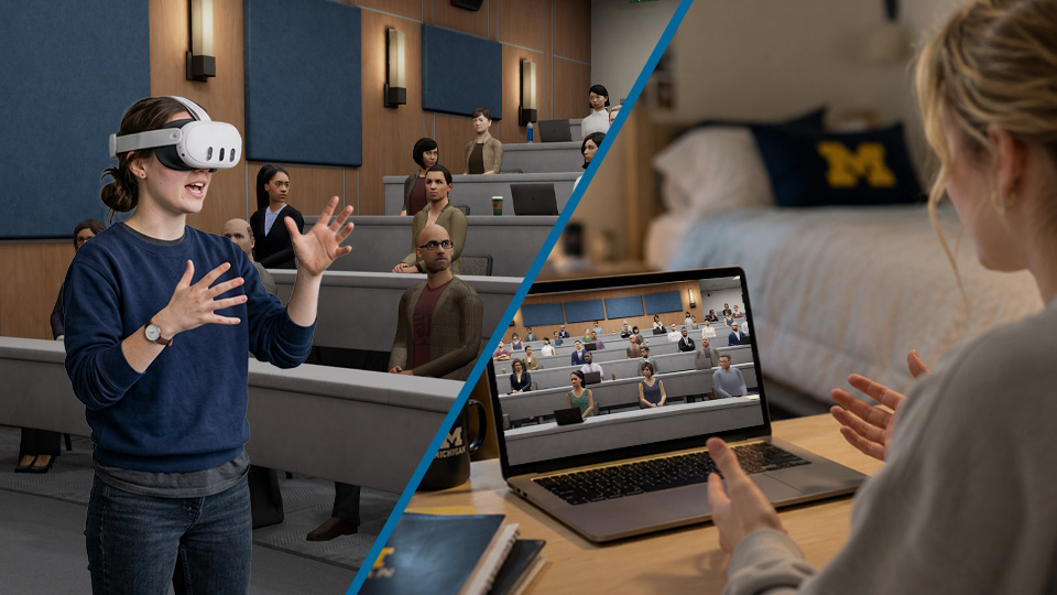 Headset practice and laptop practice shown as two ways to use Ovation